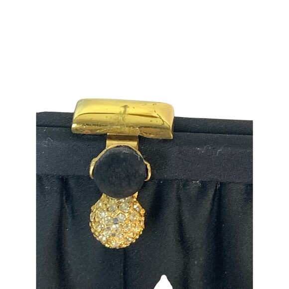 After 5 Mid Century Vintage Matte Black Satin Hinge Top Handle Evening Bag - Picture 4 of 7